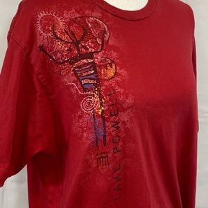 LAKE POWELL Red 100% Cotton Graphic Print T-Shirt-L